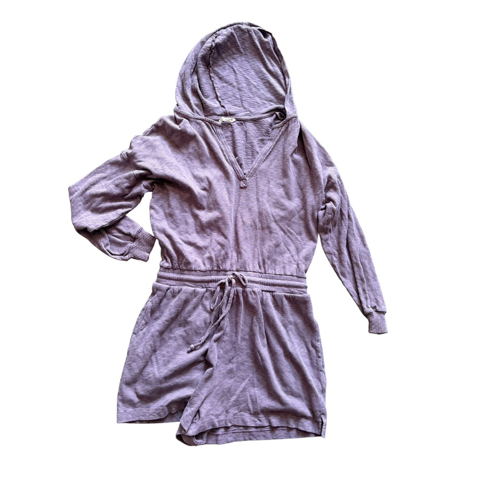 American Eagle Womens Long Sleeve Hooded Romper Purple Slub Knit Small - Picture 5 of 8